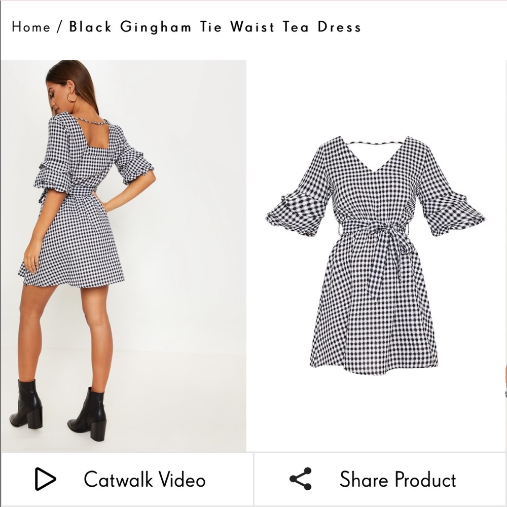 Black Gingham Tie Waist Dress